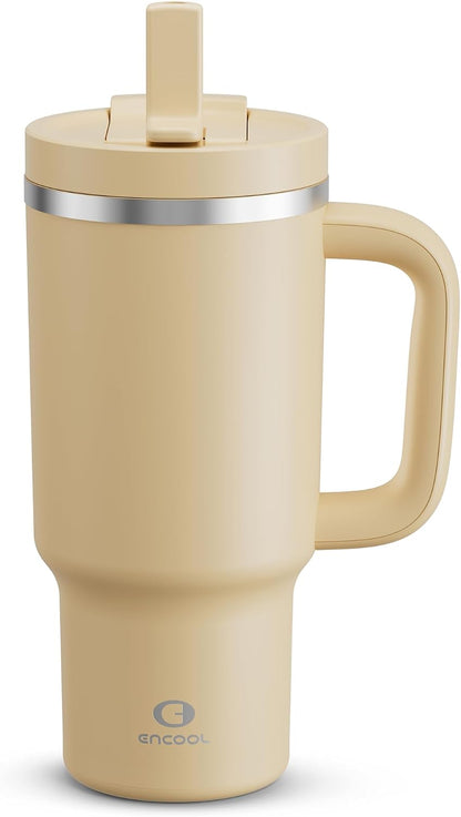 32 oz Tumbler with Handle and Straw: Stainless Steel Insulated Tumbler Keeps Cold for 24 Hours, Leakproof Travel Cup Fits in Cup Holder and BPA-Free,Brook Green
