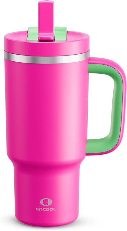 32 oz Tumbler with Handle and Straw: Stainless Steel Insulated Tumbler Keeps Cold for 24 Hours, Leakproof Travel Cup Fits in Cup Holder and BPA-Free,Brook Green