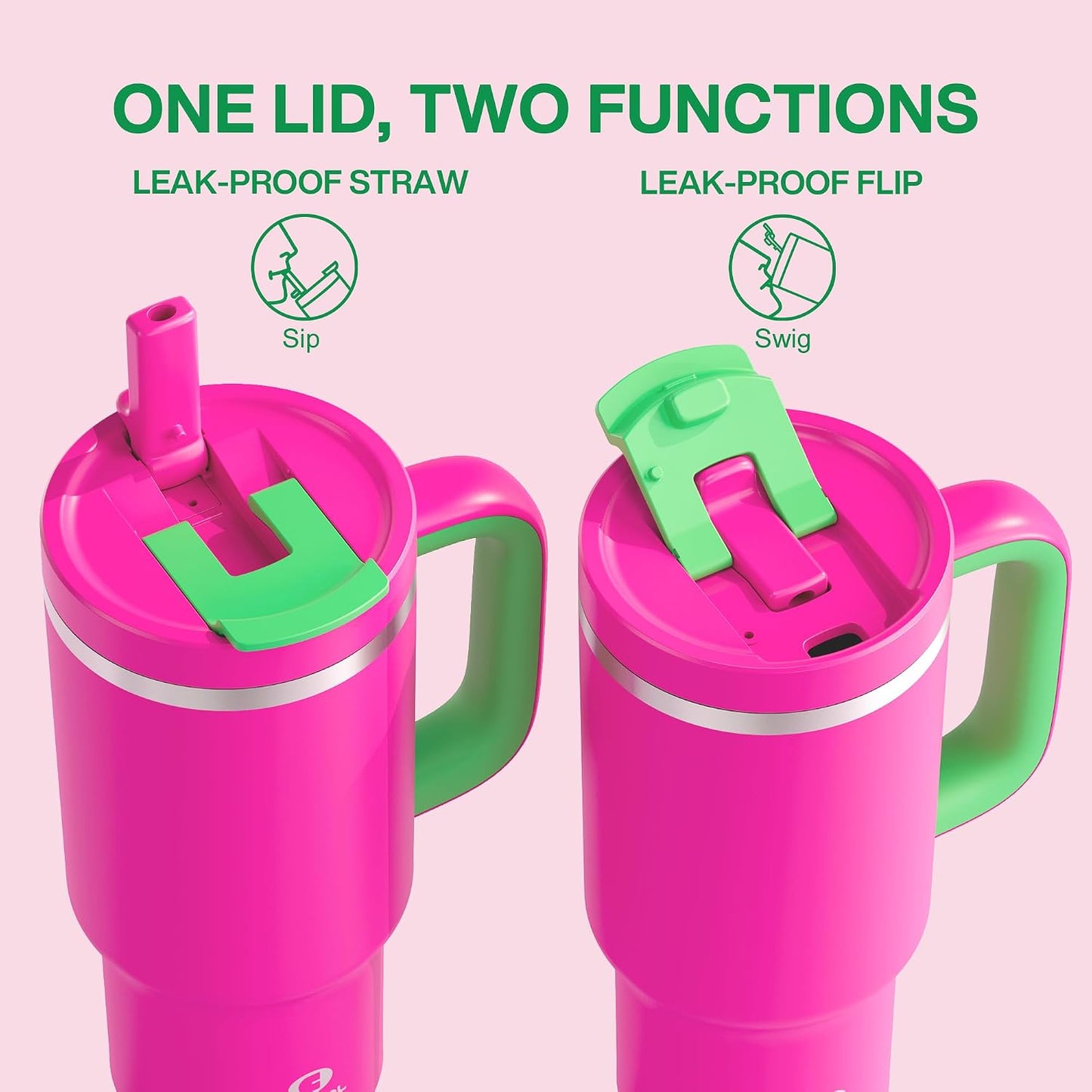 32 oz Tumbler with Handle and Straw: Stainless Steel Insulated Tumbler Keeps Cold for 24 Hours, Leakproof Travel Cup Fits in Cup Holder and BPA-Free,Brook Green