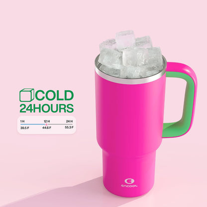 32 oz Tumbler with Handle and Straw: Stainless Steel Insulated Tumbler Keeps Cold for 24 Hours, Leakproof Travel Cup Fits in Cup Holder and BPA-Free,Brook Green