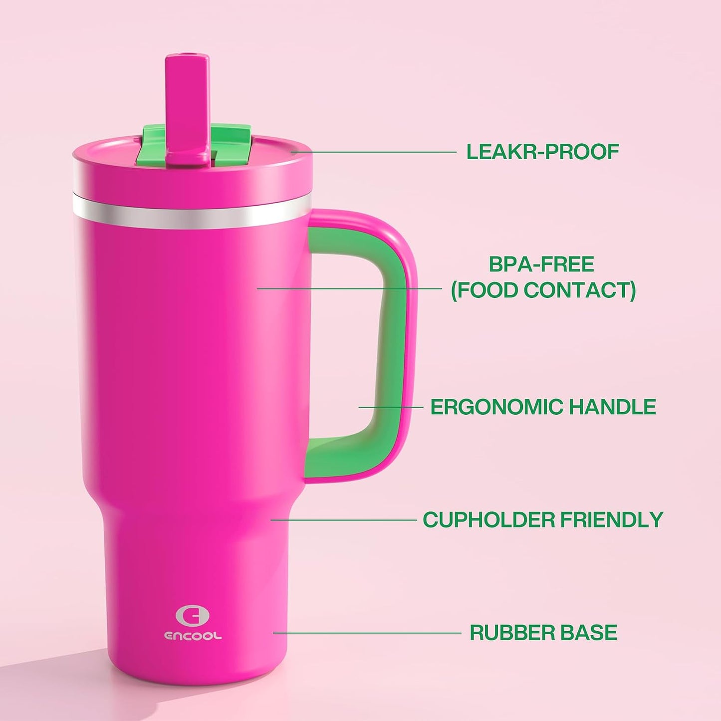 32 oz Tumbler with Handle and Straw: Stainless Steel Insulated Tumbler Keeps Cold for 24 Hours, Leakproof Travel Cup Fits in Cup Holder and BPA-Free,Brook Green