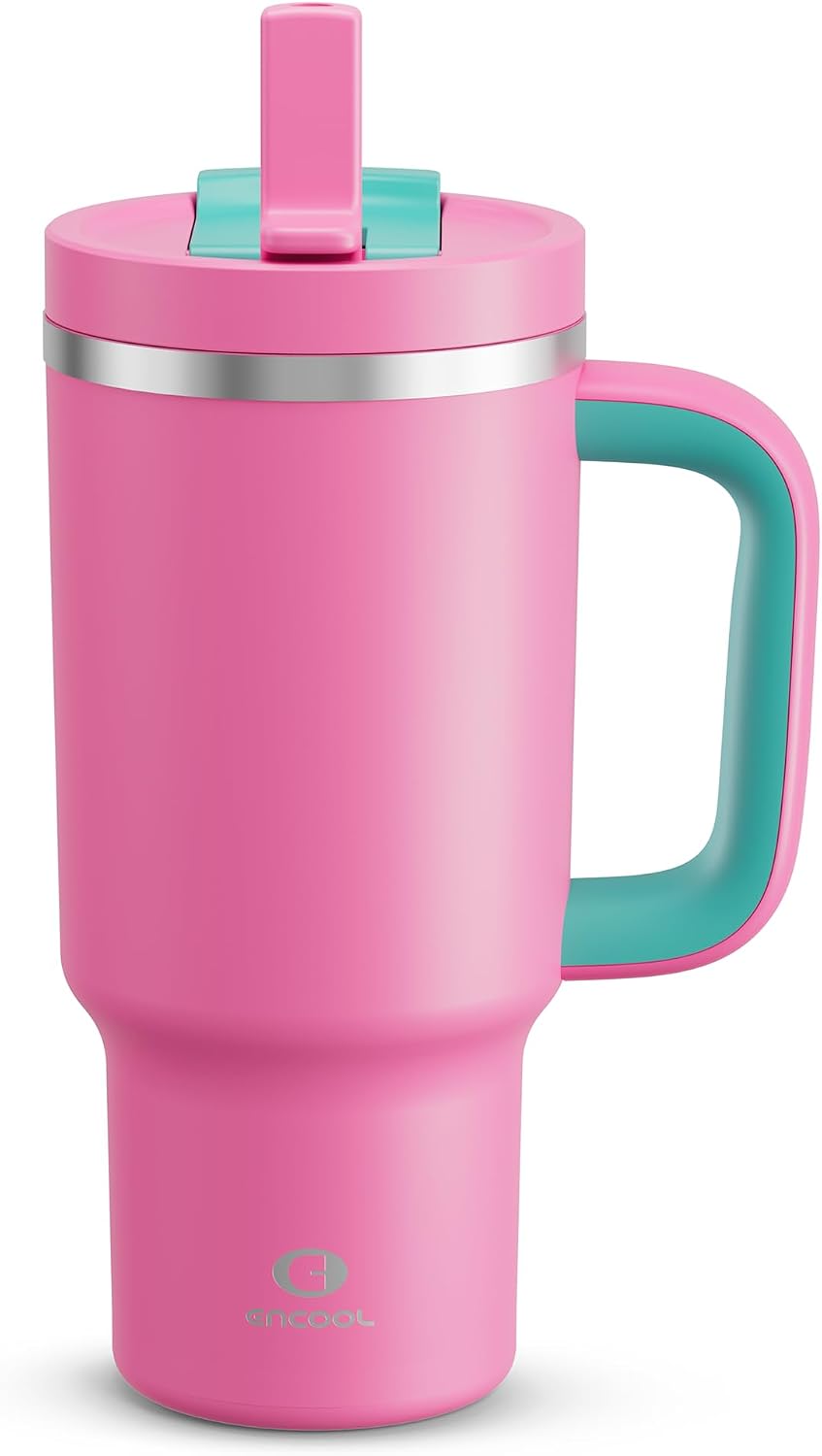32 oz Tumbler with Handle and Straw: Stainless Steel Insulated Tumbler Keeps Cold for 24 Hours, Leakproof Travel Cup Fits in Cup Holder and BPA-Free,Brook Green