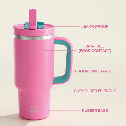 32 oz Tumbler with Handle and Straw: Stainless Steel Insulated Tumbler Keeps Cold for 24 Hours, Leakproof Travel Cup Fits in Cup Holder and BPA-Free,Brook Green