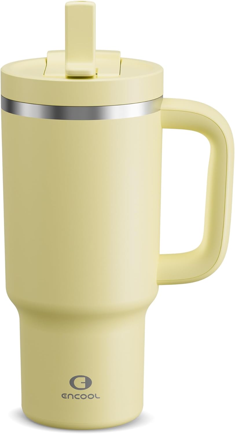 32 oz Tumbler with Handle and Straw: Stainless Steel Insulated Tumbler Keeps Cold for 24 Hours, Leakproof Travel Cup Fits in Cup Holder and BPA-Free,Brook Green