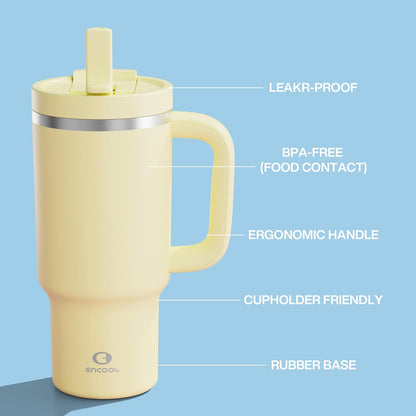 32 oz Tumbler with Handle and Straw: Stainless Steel Insulated Tumbler Keeps Cold for 24 Hours, Leakproof Travel Cup Fits in Cup Holder and BPA-Free,Brook Green