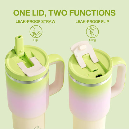 32 oz Tumbler with Handle and Straw: Stainless Steel Insulated Tumbler Keeps Cold for 24 Hours, Leakproof Travel Cup Fits in Cup Holder and BPA-Free,Brook Green