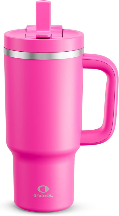 32 oz Tumbler with Handle and Straw: Stainless Steel Insulated Tumbler Keeps Cold for 24 Hours, Leakproof Travel Cup Fits in Cup Holder and BPA-Free,Brook Green