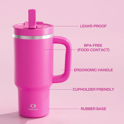 32 oz Tumbler with Handle and Straw: Stainless Steel Insulated Tumbler Keeps Cold for 24 Hours, Leakproof Travel Cup Fits in Cup Holder and BPA-Free,Brook Green
