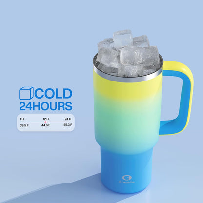 32 oz Tumbler with Handle and Straw: Stainless Steel Insulated Tumbler Keeps Cold for 24 Hours, Leakproof Travel Cup Fits in Cup Holder and BPA-Free,Brook Green