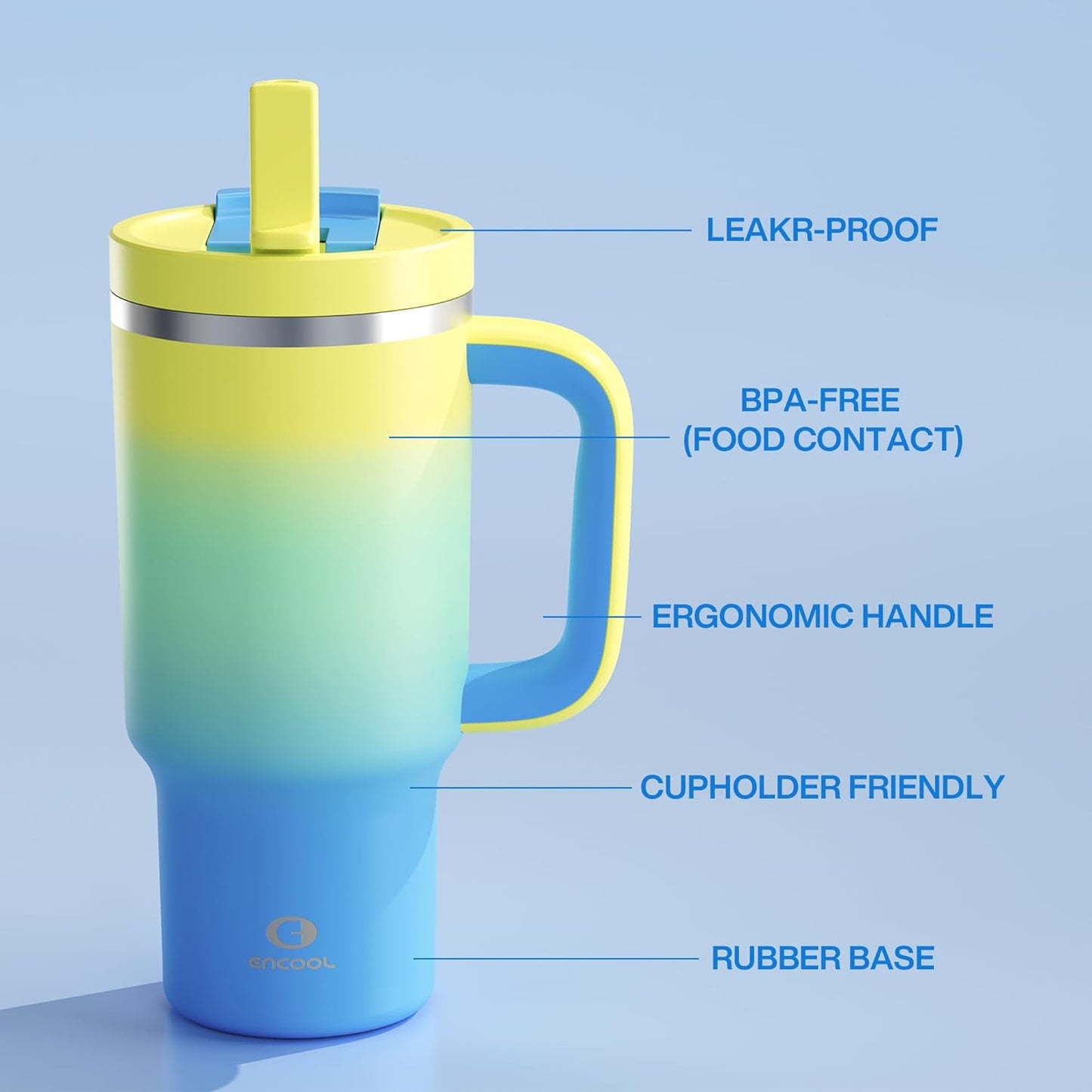 32 oz Tumbler with Handle and Straw: Stainless Steel Insulated Tumbler Keeps Cold for 24 Hours, Leakproof Travel Cup Fits in Cup Holder and BPA-Free,Brook Green