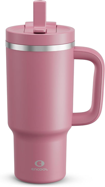 32 oz Tumbler with Handle and Straw: Stainless Steel Insulated Tumbler Keeps Cold for 24 Hours, Leakproof Travel Cup Fits in Cup Holder and BPA-Free,Brook Green