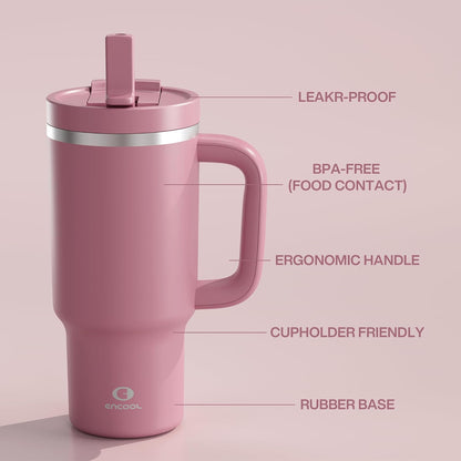 32 oz Tumbler with Handle and Straw: Stainless Steel Insulated Tumbler Keeps Cold for 24 Hours, Leakproof Travel Cup Fits in Cup Holder and BPA-Free,Brook Green