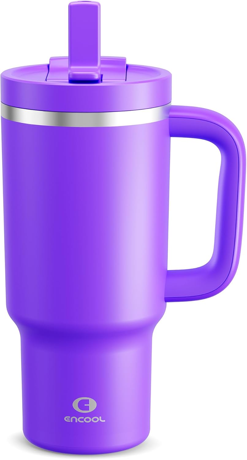 32 oz Tumbler with Handle and Straw: Stainless Steel Insulated Tumbler Keeps Cold for 24 Hours, Leakproof Travel Cup Fits in Cup Holder and BPA-Free,Brook Green