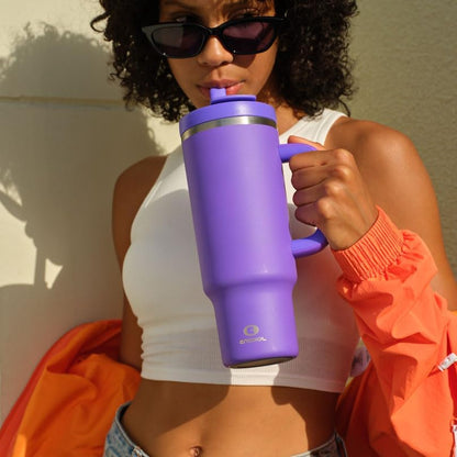 32 oz Tumbler with Handle and Straw: Stainless Steel Insulated Tumbler Keeps Cold for 24 Hours, Leakproof Travel Cup Fits in Cup Holder and BPA-Free,Brook Green