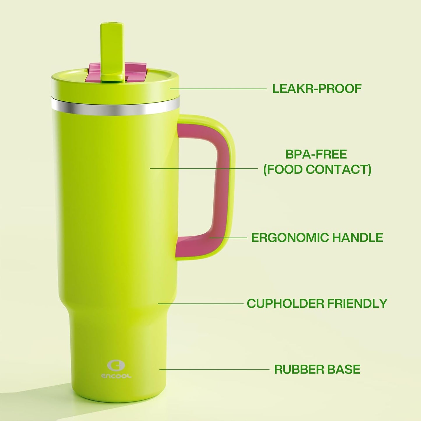 32 oz Tumbler with Handle and Straw: Stainless Steel Insulated Tumbler Keeps Cold for 24 Hours, Leakproof Travel Cup Fits in Cup Holder and BPA-Free,Brook Green
