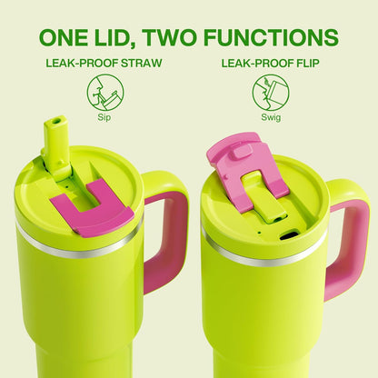 32 oz Tumbler with Handle and Straw: Stainless Steel Insulated Tumbler Keeps Cold for 24 Hours, Leakproof Travel Cup Fits in Cup Holder and BPA-Free,Brook Green