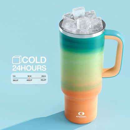 32 oz Tumbler with Handle and Straw: Stainless Steel Insulated Tumbler Keeps Cold for 24 Hours, Leakproof Travel Cup Fits in Cup Holder and BPA-Free,Brook Green