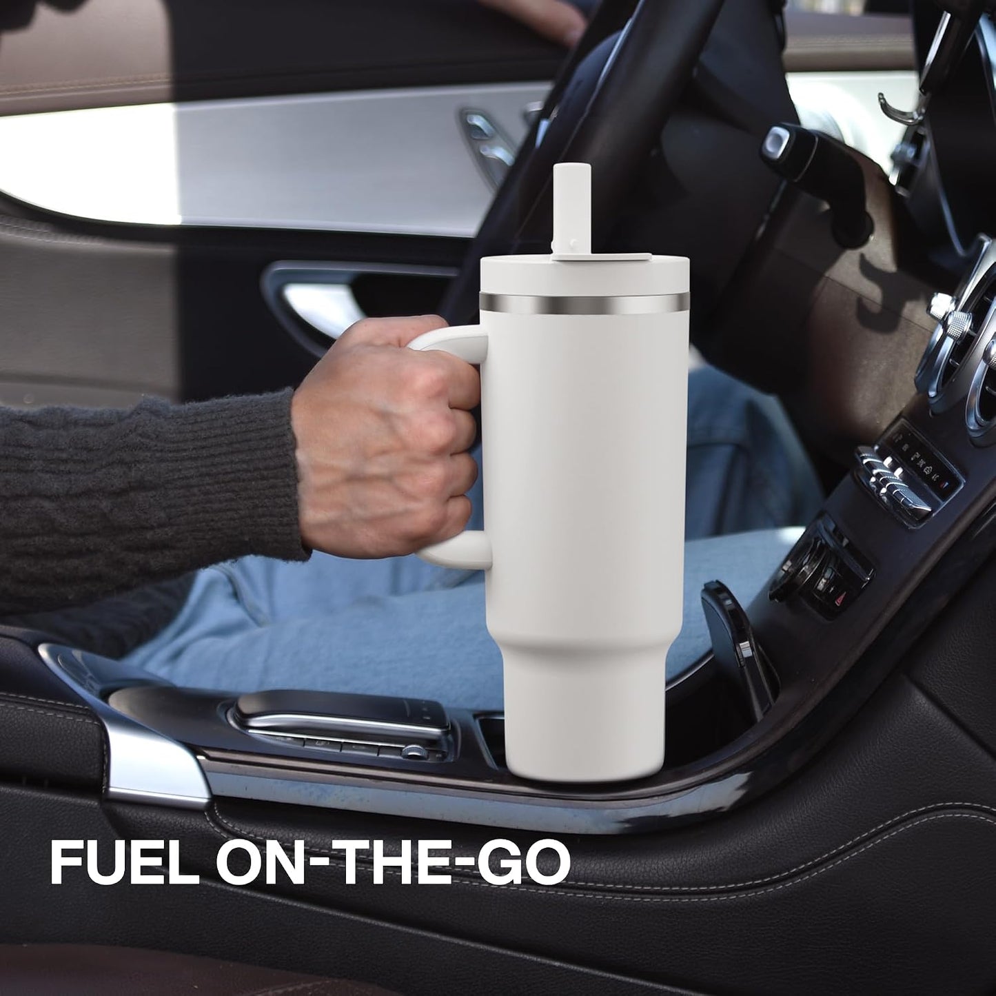 32 oz Tumbler with Handle and Straw: Stainless Steel Insulated Tumbler Keeps Cold for 24 Hours, Leakproof Travel Cup Fits in Cup Holder and BPA-Free,Brook Green