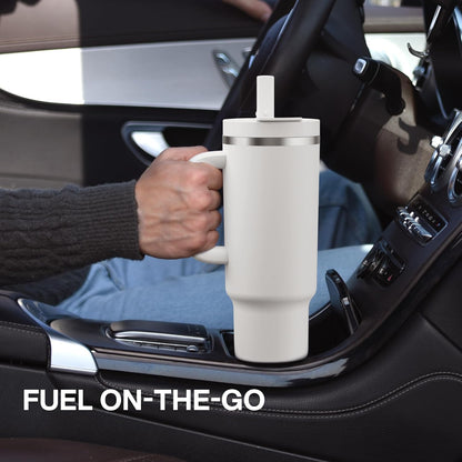 32 oz Tumbler with Handle and Straw: Stainless Steel Insulated Tumbler Keeps Cold for 24 Hours, Leakproof Travel Cup Fits in Cup Holder and BPA-Free,Brook Green