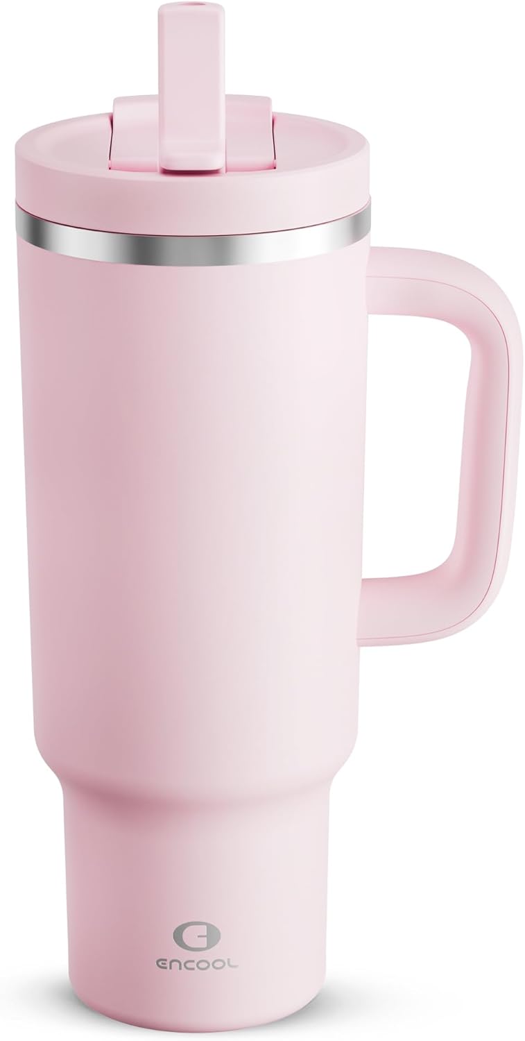 32 oz Tumbler with Handle and Straw: Stainless Steel Insulated Tumbler Keeps Cold for 24 Hours, Leakproof Travel Cup Fits in Cup Holder and BPA-Free,Brook Green