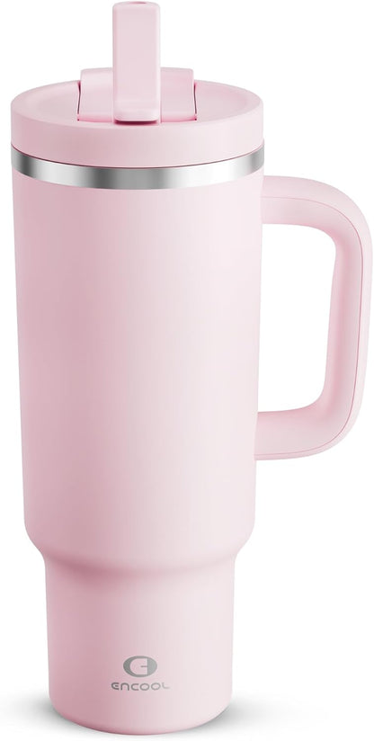 32 oz Tumbler with Handle and Straw: Stainless Steel Insulated Tumbler Keeps Cold for 24 Hours, Leakproof Travel Cup Fits in Cup Holder and BPA-Free,Brook Green