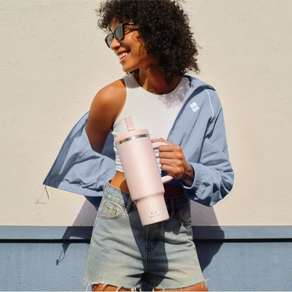 32 oz Tumbler with Handle and Straw: Stainless Steel Insulated Tumbler Keeps Cold for 24 Hours, Leakproof Travel Cup Fits in Cup Holder and BPA-Free,Brook Green