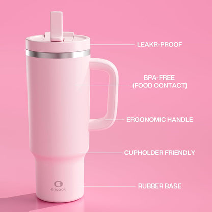 32 oz Tumbler with Handle and Straw: Stainless Steel Insulated Tumbler Keeps Cold for 24 Hours, Leakproof Travel Cup Fits in Cup Holder and BPA-Free,Brook Green