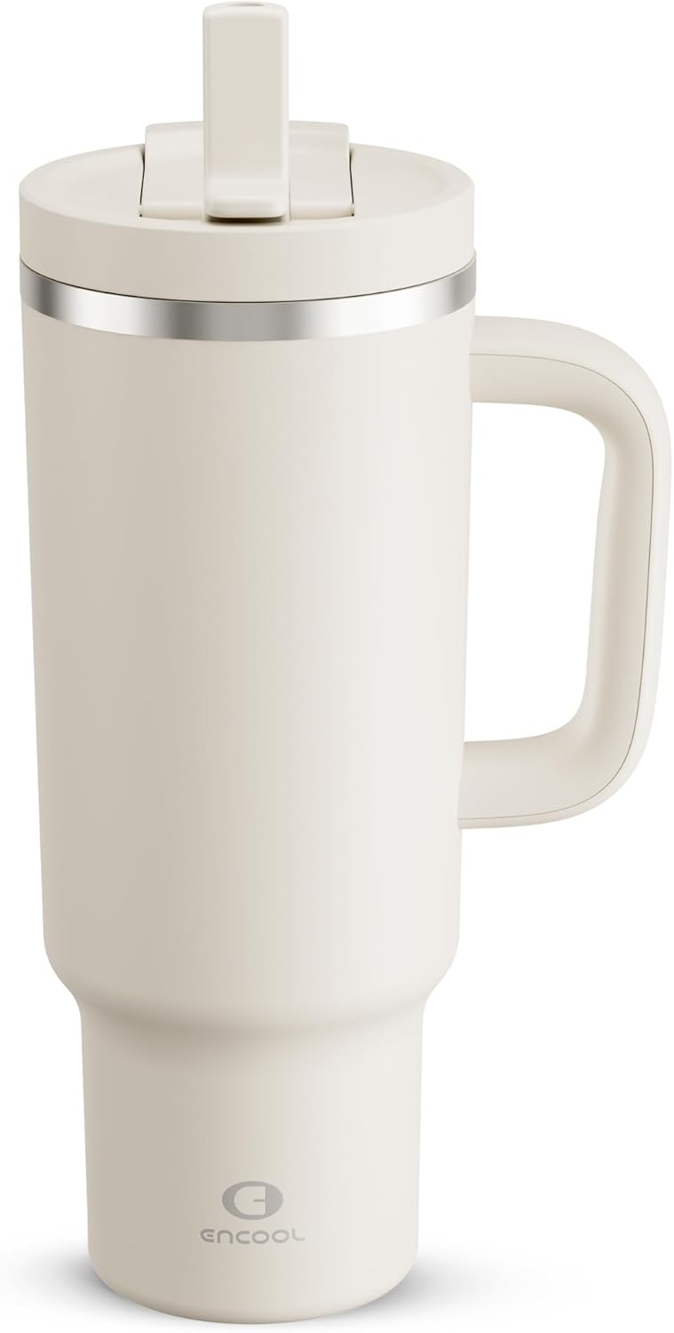 32 oz Tumbler with Handle and Straw: Stainless Steel Insulated Tumbler Keeps Cold for 24 Hours, Leakproof Travel Cup Fits in Cup Holder and BPA-Free,Brook Green