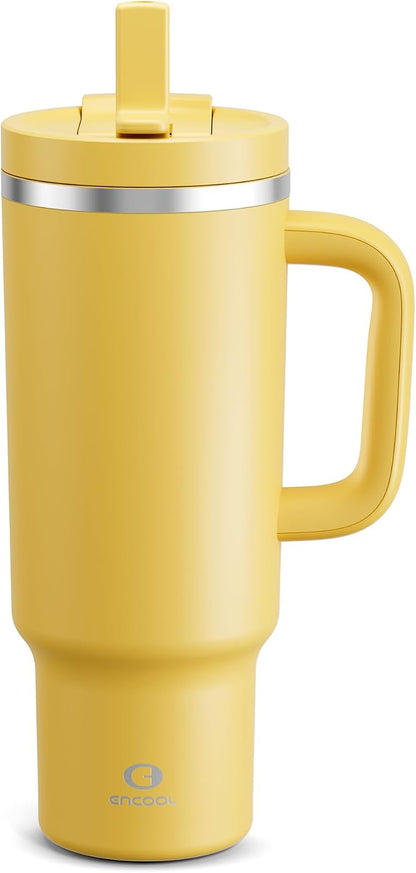32 oz Tumbler with Handle and Straw: Stainless Steel Insulated Tumbler Keeps Cold for 24 Hours, Leakproof Travel Cup Fits in Cup Holder and BPA-Free,Brook Green
