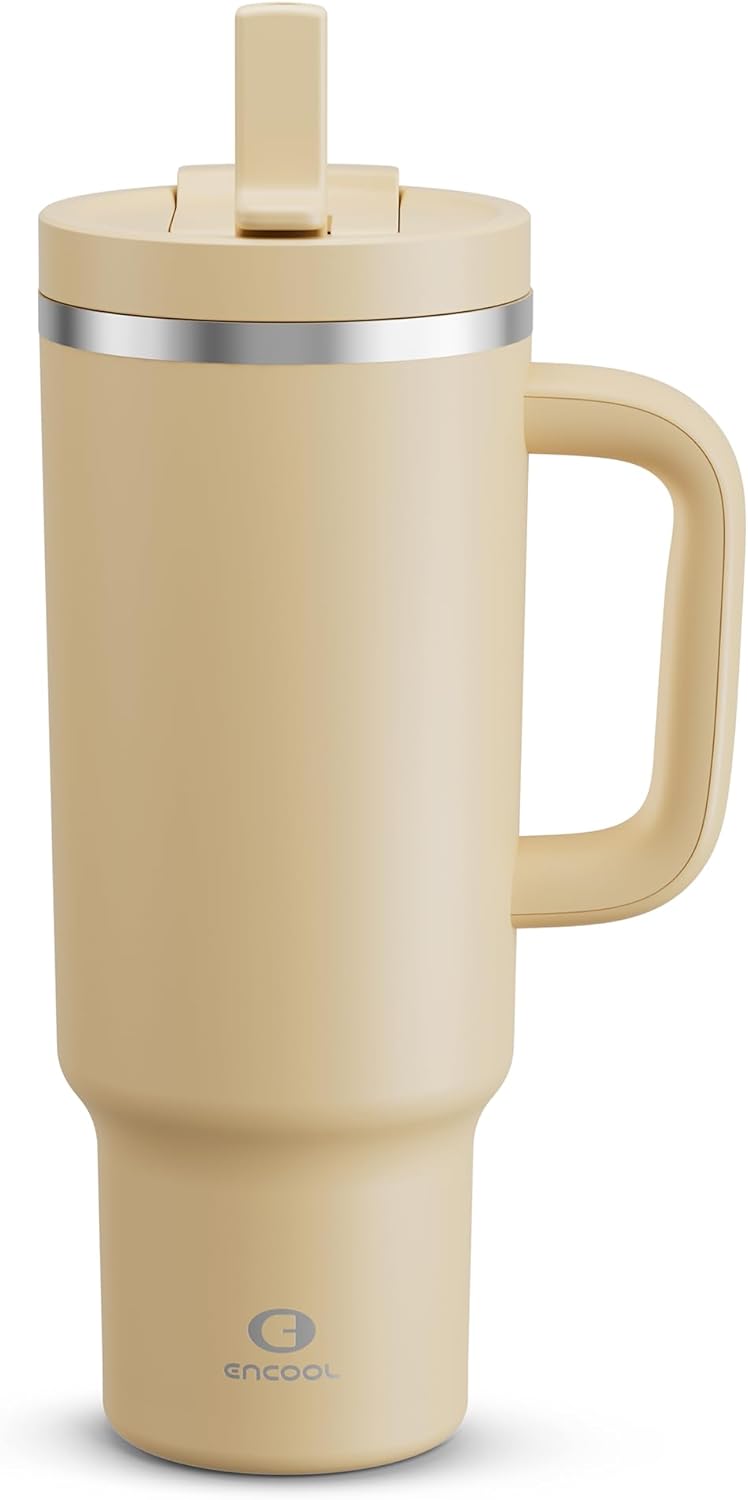 32 oz Tumbler with Handle and Straw: Stainless Steel Insulated Tumbler Keeps Cold for 24 Hours, Leakproof Travel Cup Fits in Cup Holder and BPA-Free,Brook Green
