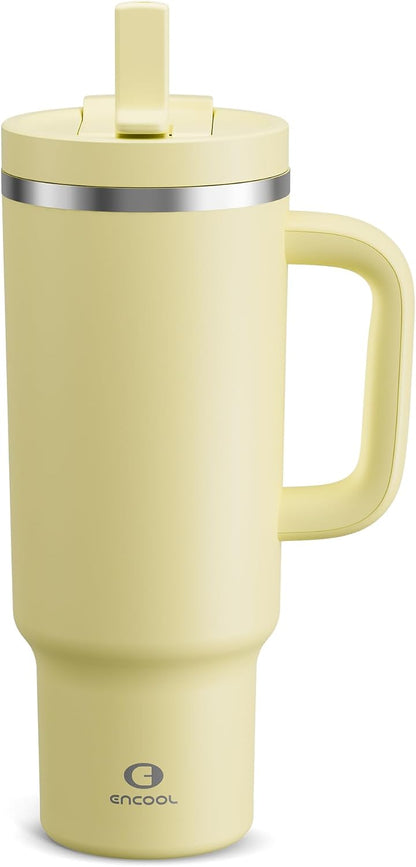 32 oz Tumbler with Handle and Straw: Stainless Steel Insulated Tumbler Keeps Cold for 24 Hours, Leakproof Travel Cup Fits in Cup Holder and BPA-Free,Brook Green