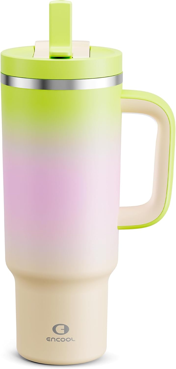 32 oz Tumbler with Handle and Straw: Stainless Steel Insulated Tumbler Keeps Cold for 24 Hours, Leakproof Travel Cup Fits in Cup Holder and BPA-Free,Brook Green