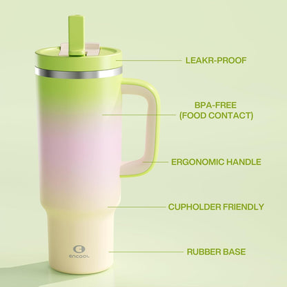 32 oz Tumbler with Handle and Straw: Stainless Steel Insulated Tumbler Keeps Cold for 24 Hours, Leakproof Travel Cup Fits in Cup Holder and BPA-Free,Brook Green