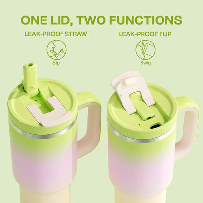 32 oz Tumbler with Handle and Straw: Stainless Steel Insulated Tumbler Keeps Cold for 24 Hours, Leakproof Travel Cup Fits in Cup Holder and BPA-Free,Brook Green