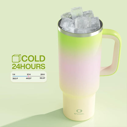 32 oz Tumbler with Handle and Straw: Stainless Steel Insulated Tumbler Keeps Cold for 24 Hours, Leakproof Travel Cup Fits in Cup Holder and BPA-Free,Brook Green