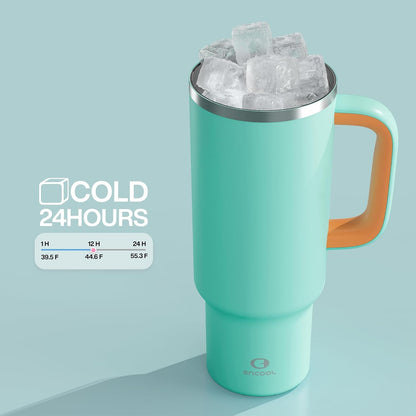 32 oz Tumbler with Handle and Straw: Stainless Steel Insulated Tumbler Keeps Cold for 24 Hours, Leakproof Travel Cup Fits in Cup Holder and BPA-Free,Brook Green