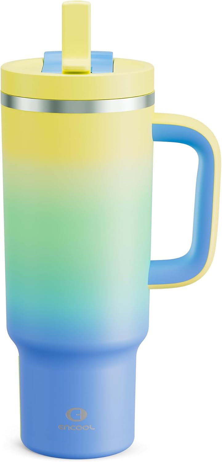 32 oz Tumbler with Handle and Straw: Stainless Steel Insulated Tumbler Keeps Cold for 24 Hours, Leakproof Travel Cup Fits in Cup Holder and BPA-Free,Brook Green