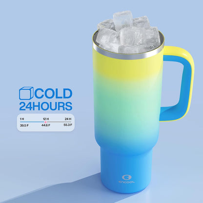 32 oz Tumbler with Handle and Straw: Stainless Steel Insulated Tumbler Keeps Cold for 24 Hours, Leakproof Travel Cup Fits in Cup Holder and BPA-Free,Brook Green