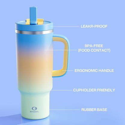 32 oz Tumbler with Handle and Straw: Stainless Steel Insulated Tumbler Keeps Cold for 24 Hours, Leakproof Travel Cup Fits in Cup Holder and BPA-Free,Brook Green