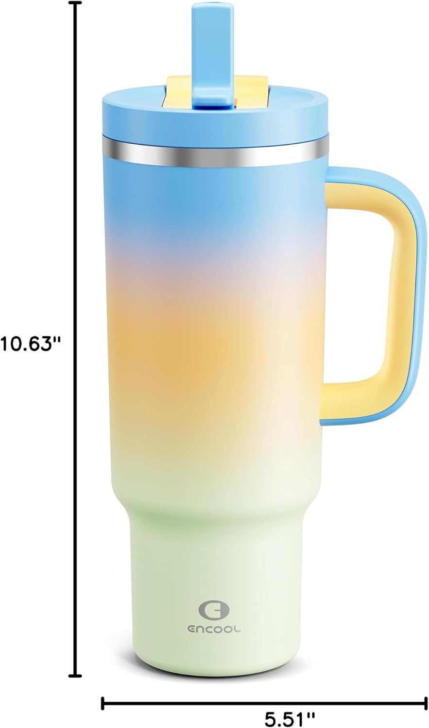 32 oz Tumbler with Handle and Straw: Stainless Steel Insulated Tumbler Keeps Cold for 24 Hours, Leakproof Travel Cup Fits in Cup Holder and BPA-Free,Brook Green