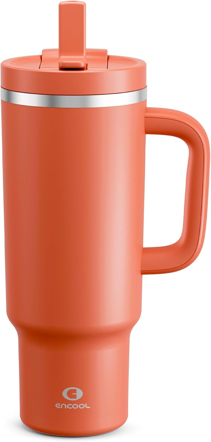 32 oz Tumbler with Handle and Straw: Stainless Steel Insulated Tumbler Keeps Cold for 24 Hours, Leakproof Travel Cup Fits in Cup Holder and BPA-Free,Brook Green