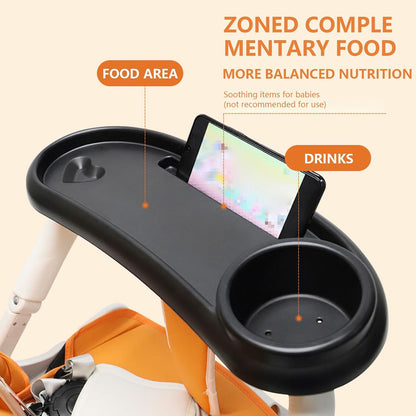 Stroller Snack Tray with Cup Holder Universal Stroller Food Tray Removable, Non-Slip Grip Clip for Stroller Bar Reusable Stroller Snacks Holder for Strollers with Round Armrests