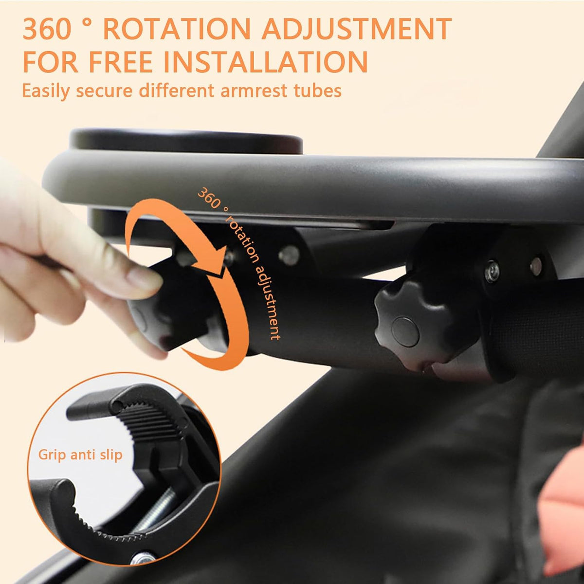 Stroller Snack Tray with Cup Holder Universal Stroller Food Tray Removable, Non-Slip Grip Clip for Stroller Bar Reusable Stroller Snacks Holder for Strollers with Round Armrests
