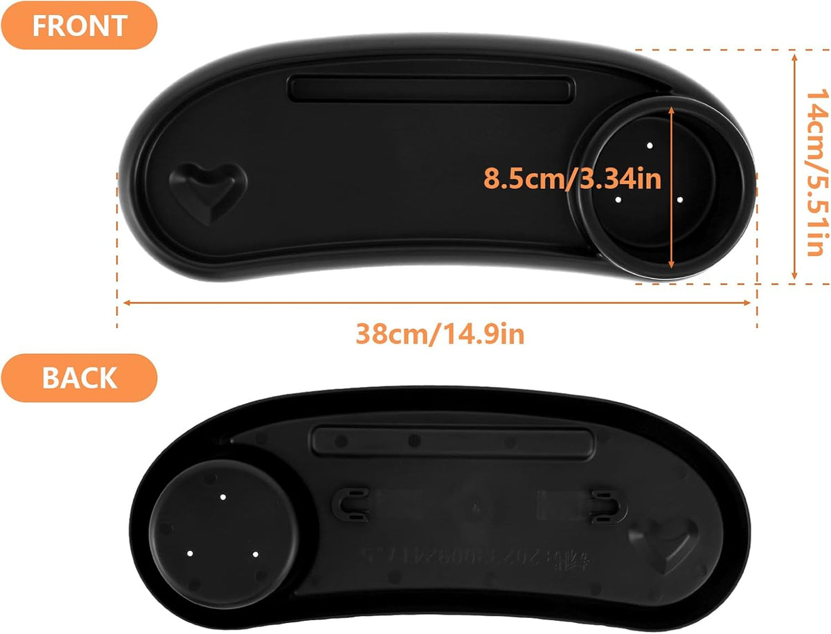 Stroller Snack Tray with Cup Holder Universal Stroller Food Tray Removable, Non-Slip Grip Clip for Stroller Bar Reusable Stroller Snacks Holder for Strollers with Round Armrests