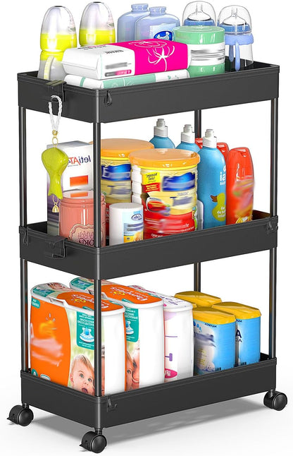 3 Tier Acrylic Storage Rolling Cart Clear Bathroom Cart Organizer, Transparency Laundry Room Organization Mobile Shelving Unit Multifunction Rolling Utility Cart for Office Living Room