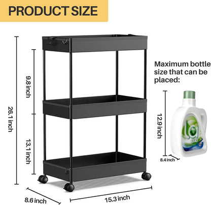 3 Tier Acrylic Storage Rolling Cart Clear Bathroom Cart Organizer, Transparency Laundry Room Organization Mobile Shelving Unit Multifunction Rolling Utility Cart for Office Living Room