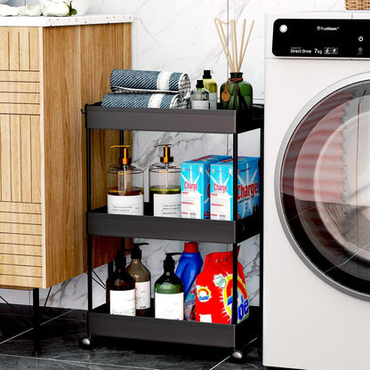 3 Tier Acrylic Storage Rolling Cart Clear Bathroom Cart Organizer, Transparency Laundry Room Organization Mobile Shelving Unit Multifunction Rolling Utility Cart for Office Living Room