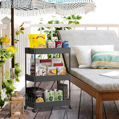 3 Tier Acrylic Storage Rolling Cart Clear Bathroom Cart Organizer, Transparency Laundry Room Organization Mobile Shelving Unit Multifunction Rolling Utility Cart for Office Living Room