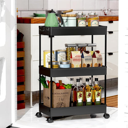 3 Tier Acrylic Storage Rolling Cart Clear Bathroom Cart Organizer, Transparency Laundry Room Organization Mobile Shelving Unit Multifunction Rolling Utility Cart for Office Living Room