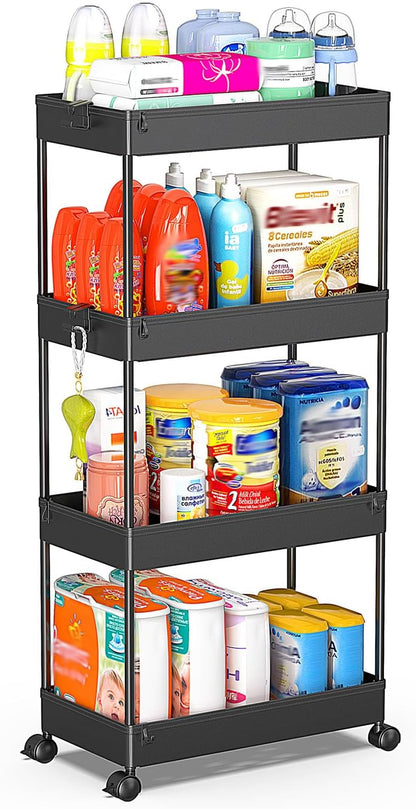 3 Tier Acrylic Storage Rolling Cart Clear Bathroom Cart Organizer, Transparency Laundry Room Organization Mobile Shelving Unit Multifunction Rolling Utility Cart for Office Living Room
